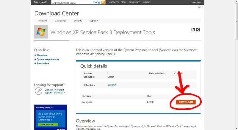 Microsoft ダウンロードページ