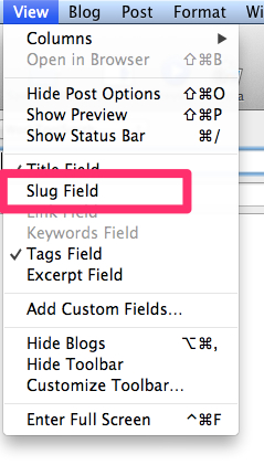 Slug Fieldをクリック