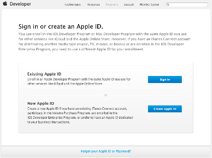 Apple Developer Program登録画面