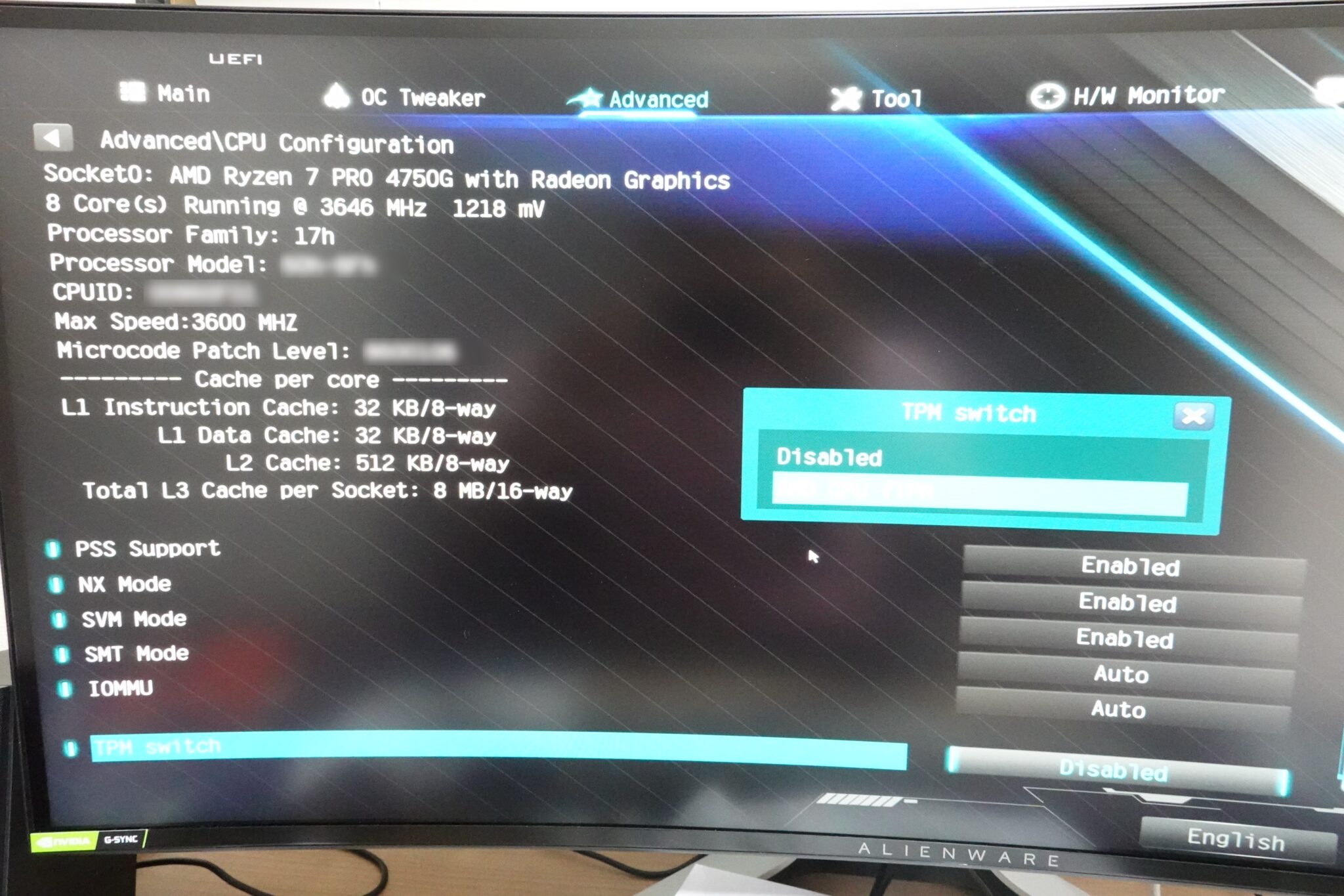 DeskMini X300 fTPM有効化