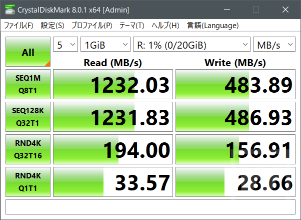 ハブ経由 QNAP TVS-675 10GbE 1GB