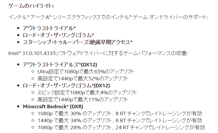 Intel Arcドライバの一例。